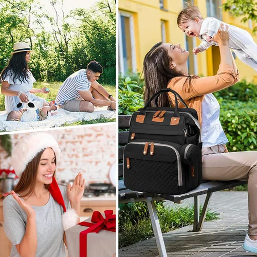 Miniatura 6 de Mochila para pañales con cambiador, bolsa de pañales grande para niños y niñas, mochila multifuncional para pañales de viaje, bolsa de bebé con Negro