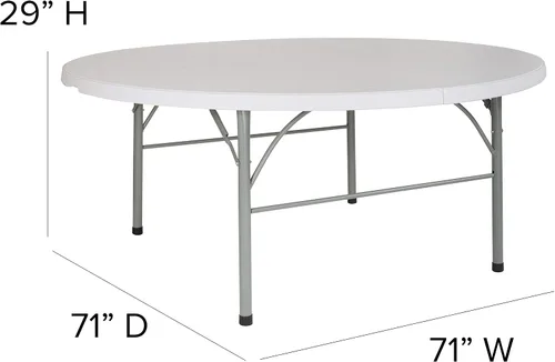 Miniatura 2 de BizChair Mesa plegable redonda de 6 pies de plástico blanco granito bi-Fold con mango