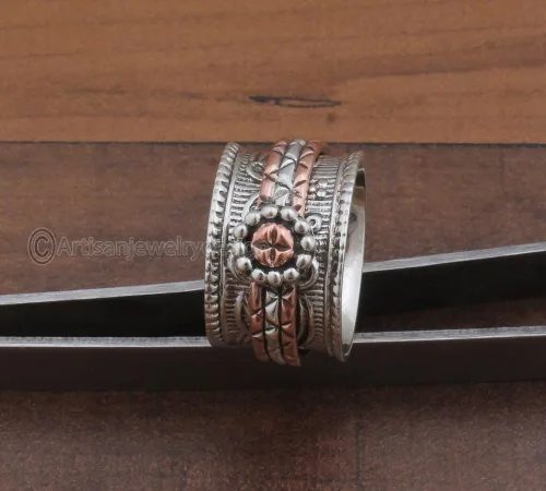 Miniatura 3 de Spinner Silver Ring, 925 Silver Ring, Handmade Silver Ring, Bohemian Ring, Wide Band Ring, Statement Silver Ring, Spiritual Silver Ring, Vintage