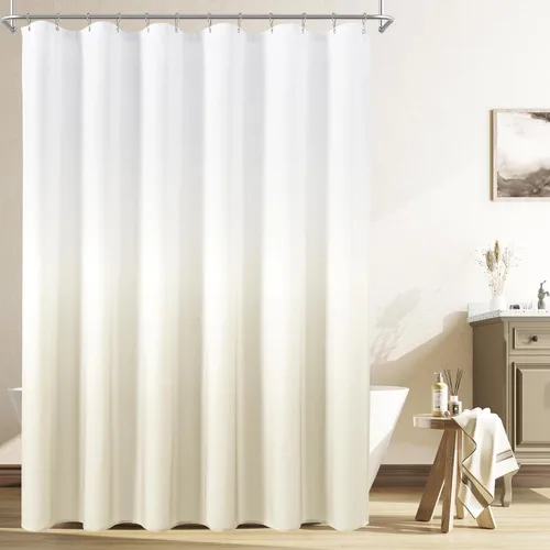 Miniatura 14 de Cortinas de ducha negras para baño, juego de cortinas de ducha de tela texturada ombre, lujo de hotel y spa con 12 ganchos, lavable a máquina
