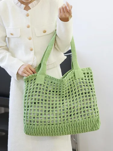 Miniatura 54 de ENBEI Bolsa de playa para mujer, diseño hueco de punto de ganchillo, elegante para la playa, viajes y uso diario