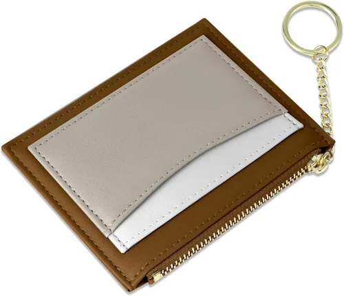 Miniatura 46 de URAQT Cartera para tarjetas de crédito, cartera minimalista de cuero delgado con cremallera, mini protector de tarjeta de crédito, llavero bolsillo
