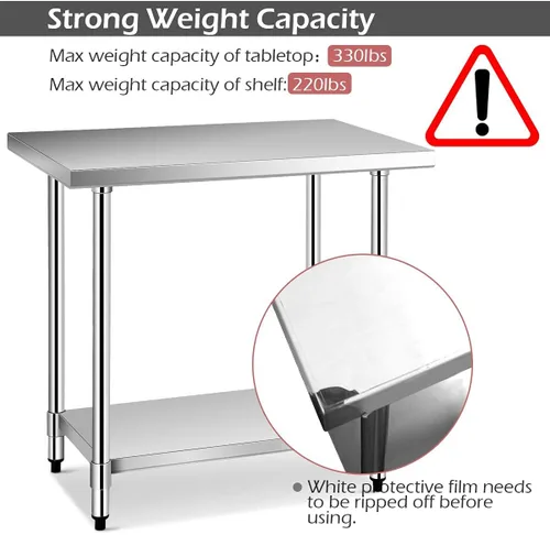 Miniatura 6 de Giantex mesa de acero inoxidable con estante inferior para cocina industrial. Mesa de trabajo para preparación de alimentos 24 x 36 pulgadas