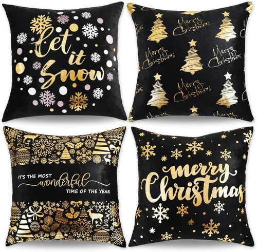 Miniatura 9 de JOJOGOGO Decoraciones de Navidad Fundas de Almohada de Navidad Plateadas y Blancas 18x18 Juego de 4, Decoración de Navidad Plateada Copos de Nieve