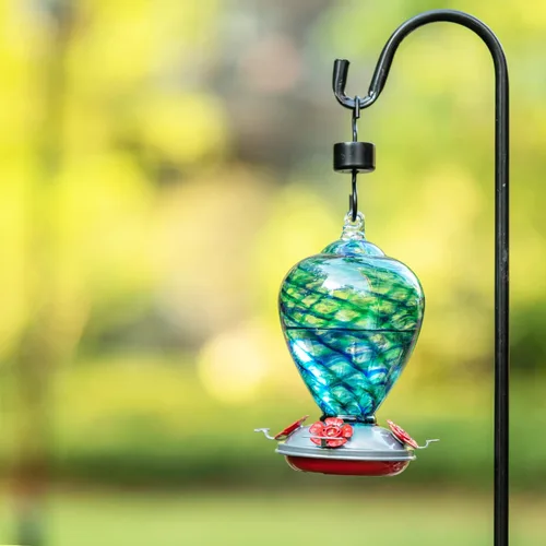 Miniatura 6 de Comederos para Colibríes, 34 OZ Comedero de Vidrio Soplado a Mano para Colibríes para Exteriores Colgante con Ganchos de Foso Antihormigas, Perfecto