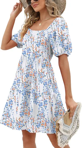 Miniatura 3 de Vestidos de mujer con cuello cuadrado, manga abombada, estilo casual, holgado, para primavera