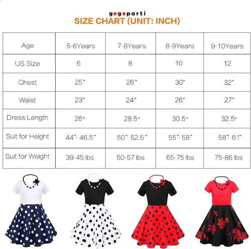 Miniatura 5 de gogoparti Vestido vintage para niñas, vestidos para ocasiones especiales con collar, vestido de lunares para niños, vestido de fiesta retro