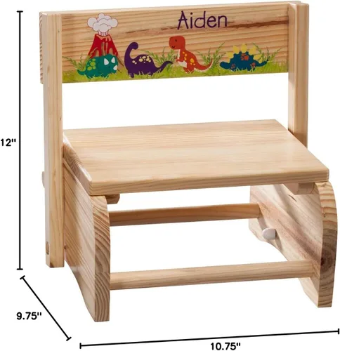Miniatura 5 de Banqueta infantil personalizada 2 en 1 y silla, personalizada con el nombre del niño, diseño de dinosaurio