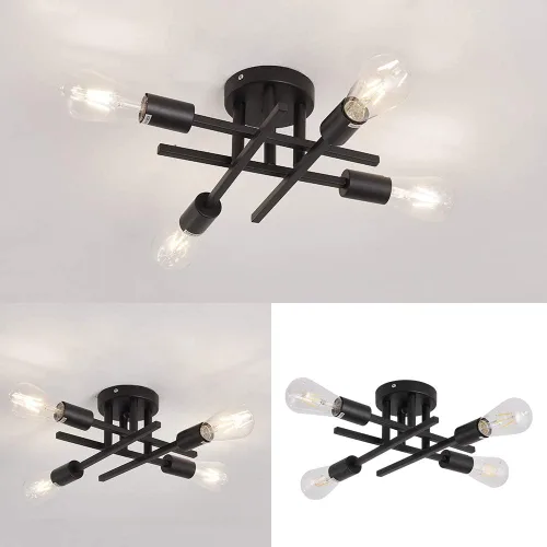 Miniatura 3 de ZGLAOJT Lámpara de techo semiempotrada de 4 luces, color negro mate con base E26, candelabro moderno para casa de campo, cocina, comedor