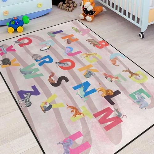 Miniatura 36 de Alfombra para Niños, Alfombra de Oruga Arcoíris ABC Letras del Alfabeto Tapete Educativo - 5x7 Pies Alfombra de Área de Aprendizaje con Respaldo