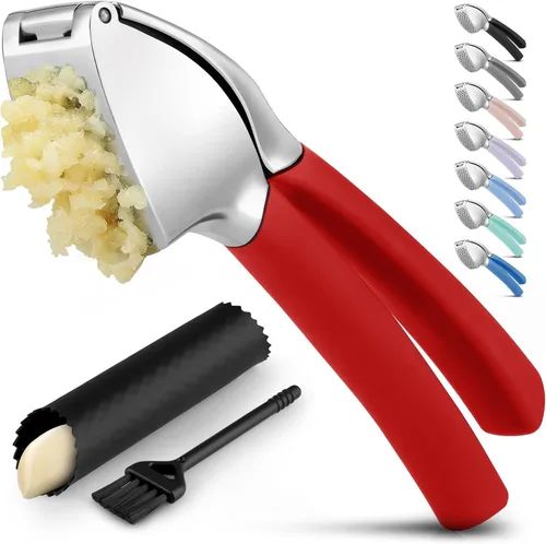 Zulay Kitchen Comfort Grip Prensa de ajos, herramienta para picar ajos, trituradora de ajos, prensa de ajo a prueba de óxido, con mango ergonómico