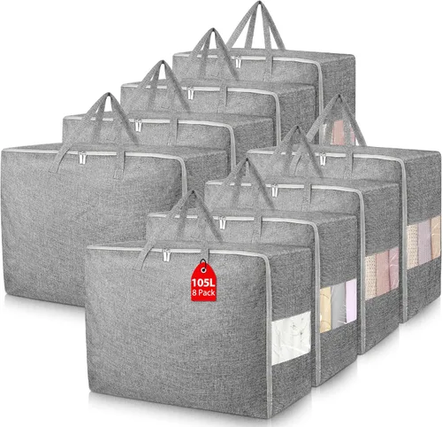 Miniatura 10 de Bolsas de almacenamiento extra grandes de 105 litros, plegables para manta de edredón, organizadores de armario y contenedores de almacenamiento