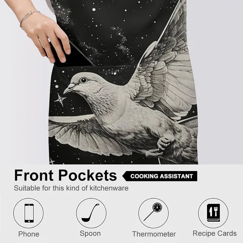 Miniatura 5 de MUSM Apron for Adults - 27.6 X 31.5 Inch, Heavy-Duty Polyester Aprons with Two Large Pockets, Waterproof Star Bird Print Kitchen Apron for Cooking