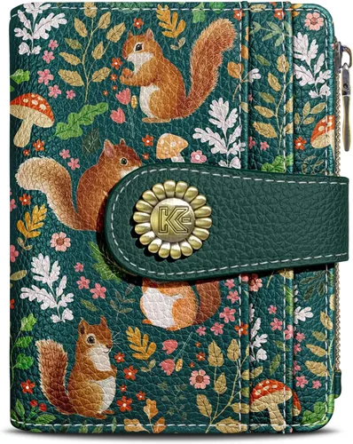 Miniatura 34 de Kelvoris Cartera pequeña Rfid para mujer, plegable, con cremallera, bolsillo para monedas, piel sintética, compacto, para tarjetas de crédito