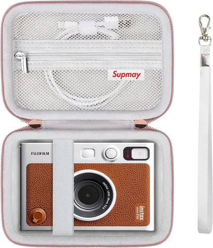Miniatura 13 de Funda de transporte compatible con cámara instantánea Fujifilm Instax Mini EVO, bolsa de viaje con bolsillo de malla para fotos, cables USB