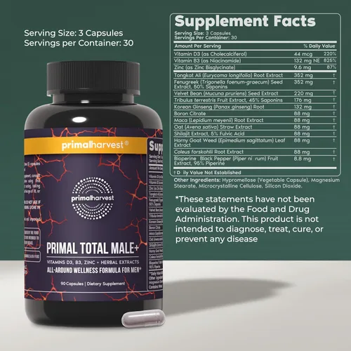 Miniatura 2 de Primal Harvest Total Male+ Multivitamínico para Hombres Vitaminas, Minerales y Apoyo Herbal para Energía, Vitalidad, Salud Inmunológica