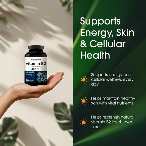 Miniatura 4 de NatureBell Vitamina B2 (riboflavina) 400 mg - 240 cápsulas - Suplemento para energía, piel y salud celular* - Sin OMG y sin gluten - Fácil