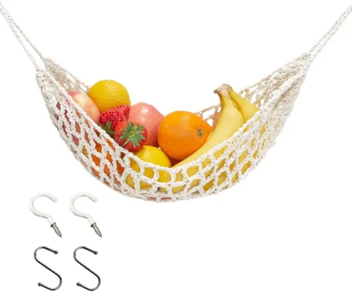 Hamaca de frutas para cocina, debajo del gabinete, cesta de frutas colgante de algodón tejido a mano, cesta de macramé, decoración bohemia,