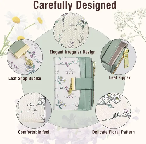 Miniatura 3 de Avando Carteras para mujer - Bloqueo RFID, de piel sintética suave, plegable, con cremallera, bolsillo con cremallera, cartera pequeña con flores