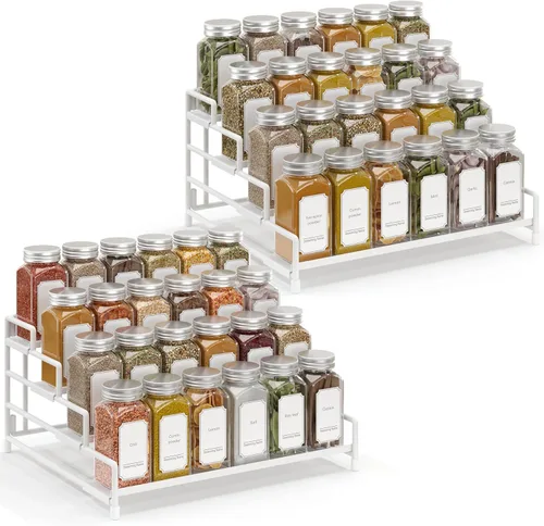 Miniatura 9 de RUILALIFE Organizador de especias de 4 niveles para gabinete, estante de especias ajustable para encimera, despensa, armario, organizador de Negro-1
