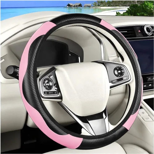 Miniatura 12 de Funda de fibra de carbono para volante de automóvil, protector elástico para volante de automóvil de 14.5 a 15 pulgadas, estilo deportivo