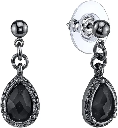 1928 Jewelry Pendientes de lágrima pequeños de inspiración victoriana negra, Zinc, No es una piedra preciosa