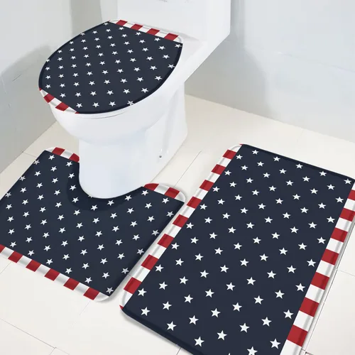 Miniatura 4 de Savannan Juego de 3 tapetes de baño, diseño patriótico de la bandera estadounidense, pentagrama, libertad, país, absorbente, suave, antideslizante