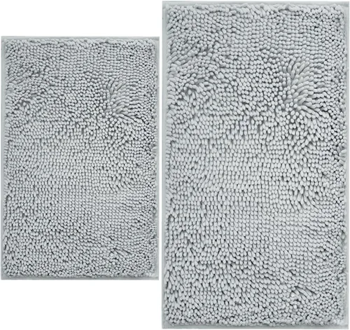 Miniatura 52 de Juegos de alfombras de baño de 2 piezas, alfombra de baño de felpilla extra suave ultra absorbente, alfombra de baño con base antideslizante de PVC