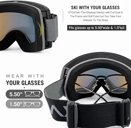 Miniatura 5 de FMY - Gafas de esquí para hombres, mujeres y jóvenes - Gafas de snowboard y esquí con protección antivaho UV400 para adultos