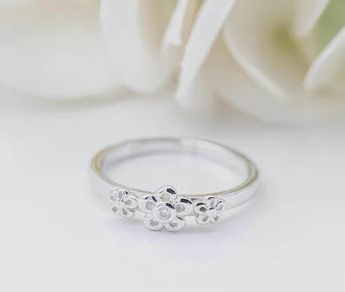 Miniatura 4 de Precious Pieces Anillo de bebé de plata de ley con margaritas y piedra natal de imitación de abril