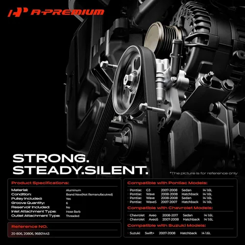 Miniatura 2 de A-Premium Bomba de dirección asistida, con polea, compatible con Chevrolet Aveo 2008-2017, Aveo5 2007-2008 y Pontiac G3 2007-2008, Wave 2008, Wave5
