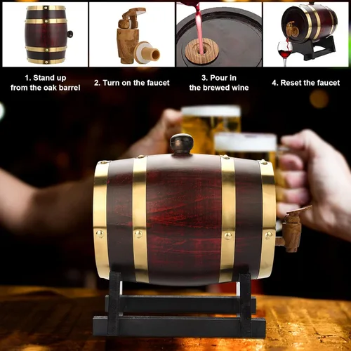 Miniatura 4 de Pilipane Barril de vino personalizado de 1 5/3/5/10 litros, barril de whisky envejecido de roble, añeja tu propio whisky, cerveza, vino, bourbon