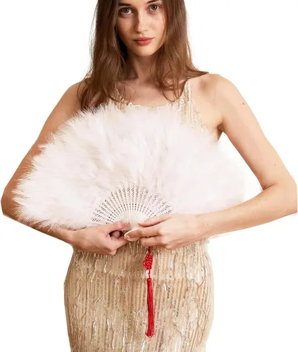 Miniatura 19 de Happy Feather Abanico de mano con plumas de marabú, estilo vintage de los años 1920, para disfraz y baile - Azul Ácido