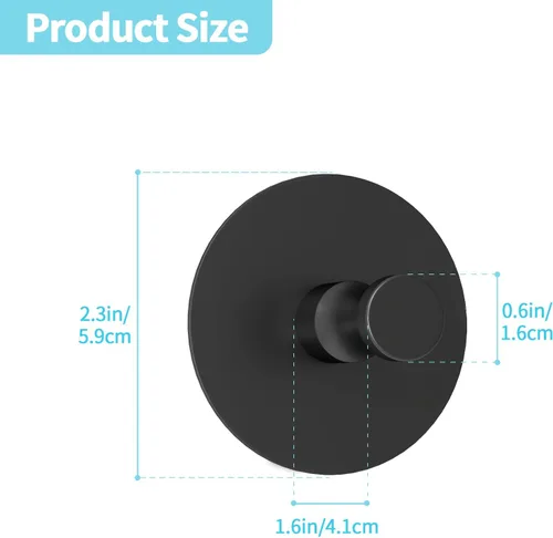 Miniatura 6 de STWWO Ganchos Adhesivos para Paredes Sin Daños 4 Piezas, Ganchos para Toallas de Aluminio Resistente con Adhesivo Fuerte para Baños para Ducha Negro