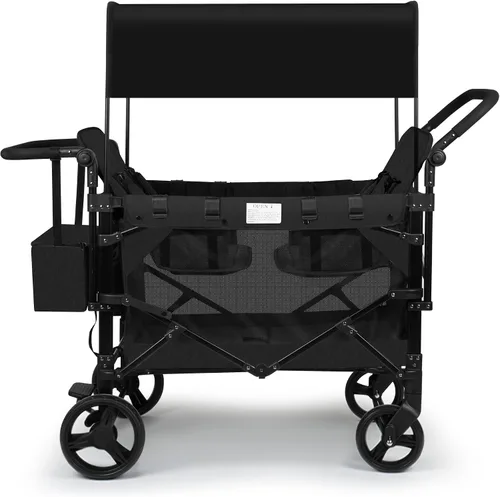 Miniatura 9 de Cochecito para 2 niños, asiento alto y arnés de 5 puntos, carro plegable todo terreno para niños pequeños con toldo, organizador para padres, bolsa