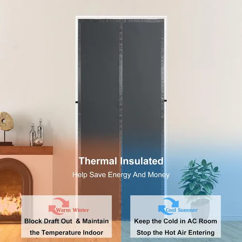 Miniatura 2 de Cortina Magnética con Aislamiento Térmico para Puerta, Cortinas de Puerta de Tela en Capas Más Gruesas con Cierre Automático, Cortinas Térmicas