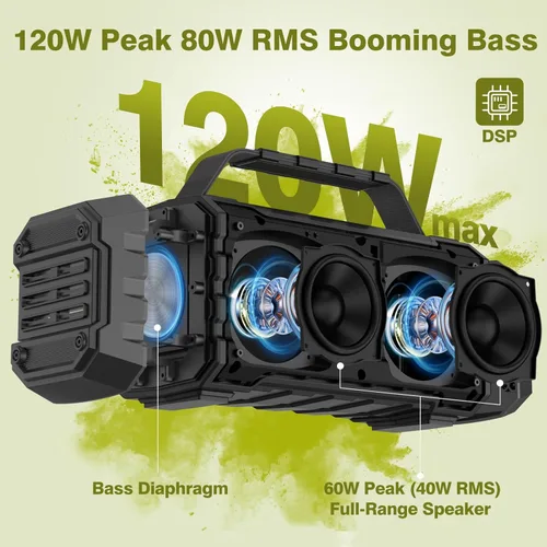 Miniatura 2 de Altavoz Bluetooth de 120W Pico 80W Portátil Inalámbrico Hi-Fi Fuerte para Exteriores IPX6 Impermeable Altavoces Grandes para Fiestas con Graves