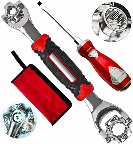 Juego de llaves de tubo y destornilladores 52 en 1, llave giratoria multifuncional de acero inoxidable con flexibilidad de 360° llave de hueso de