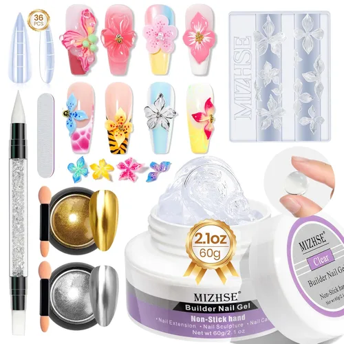 Miniatura 10 de MIZHSE Gel de Construcción Sólido para Uñas, 60g Gel 3D Blanco para Escultura de Uñas, No Pegajoso, Talla Dura, Extensión, Removible en UV LED