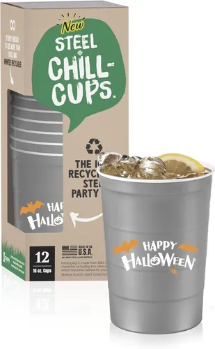 Miniatura 20 de Steel Chill Cups Party Cup America the Beautiful Design para bebidas frías, duradero, desechable, reciclable, fabricado en Estados Unidos, gris, 12