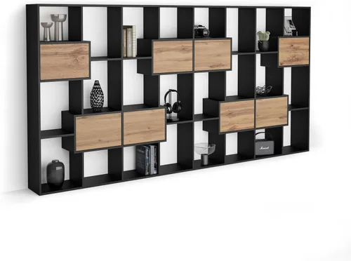 Miniatura 41 de Mobili Fiver, Iacopo XS Estantería con puertas de panel (63.31 x 31.5 pulgadas), color negro Ashwood, Made in Italy