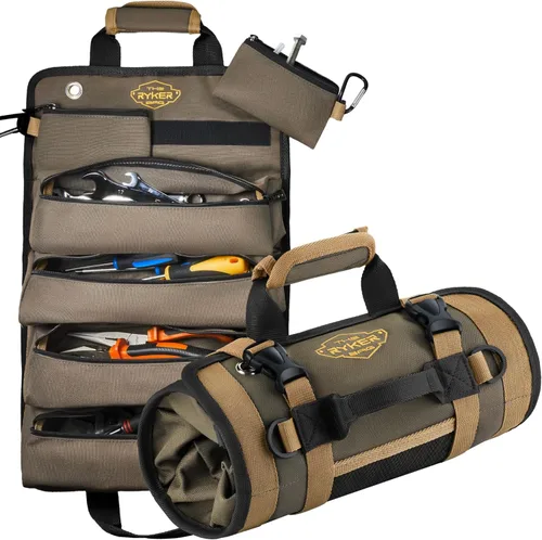 Organizador de bolsa de herramientas enrollable The Ryker para regalos para papá. Organizador de bolsa de herramientas resistente para motocicleta.