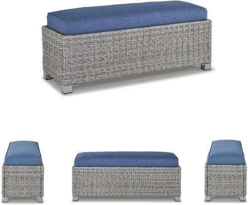 Miniatura 6 de Signature Design by Ashley Naples Beach - Banco casual para exteriores con cojín, tela resistente a la intemperie, gris claro y azul