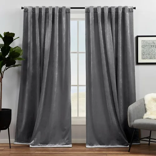 Exclusive Home Curtains Par de paneles de cortinas aterciopeladas pesadas para filtrar la luz, con pestañas ocultas, 52 x 96 pulgadas, color gris