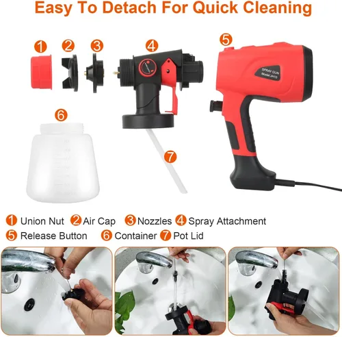 Miniatura 7 de Moclever - Pulverizador de pintura eléctrico Hvlp de alta potencia con recipiente de 27.1 fl oz, 5 boquillas de cobre y 3 patrones y filtro