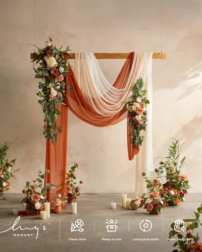Miniatura 2 de Ling's moment Kit de flores de arco de boda de otoño con cortinas transparentes - Flores artificiales de terracota y naranja quemado para telón de O