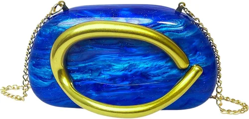 Miniatura 30 de Bolso de mano de acrílico para mujer, bolso de noche redondo clásico, bolso de manillar de metal vintage para boda, fiesta de graduación.