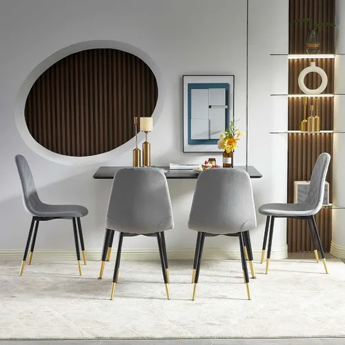 Miniatura 6 de NORDICANA Sillas de comedor de terciopelo, sillas laterales tapizadas de color sólido para la cocina, juego de 2 con patas de metal, gris
