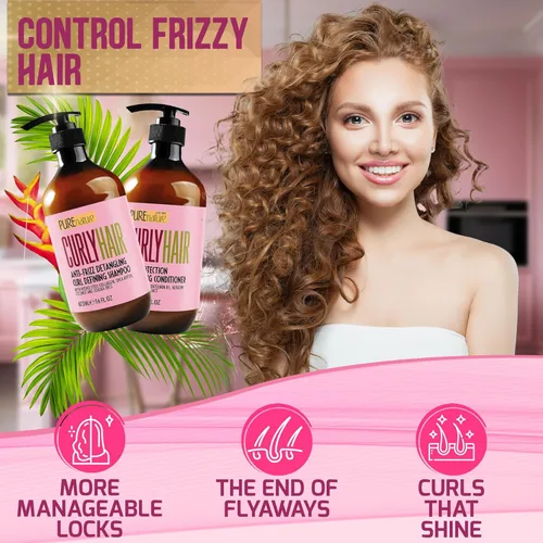 Miniatura 3 de Juego de champú y acondicionador para cabello rizado - Libre de sulfatos y seguro para el color - Para estilos ondulados, rizados, finos, negros