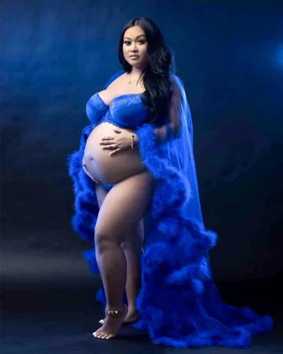 Miniatura 3 de Changuan Sexy pluma bata larga piel tul maternidad sesión de fotos vestido nupcial bata lencería ropa de dormir